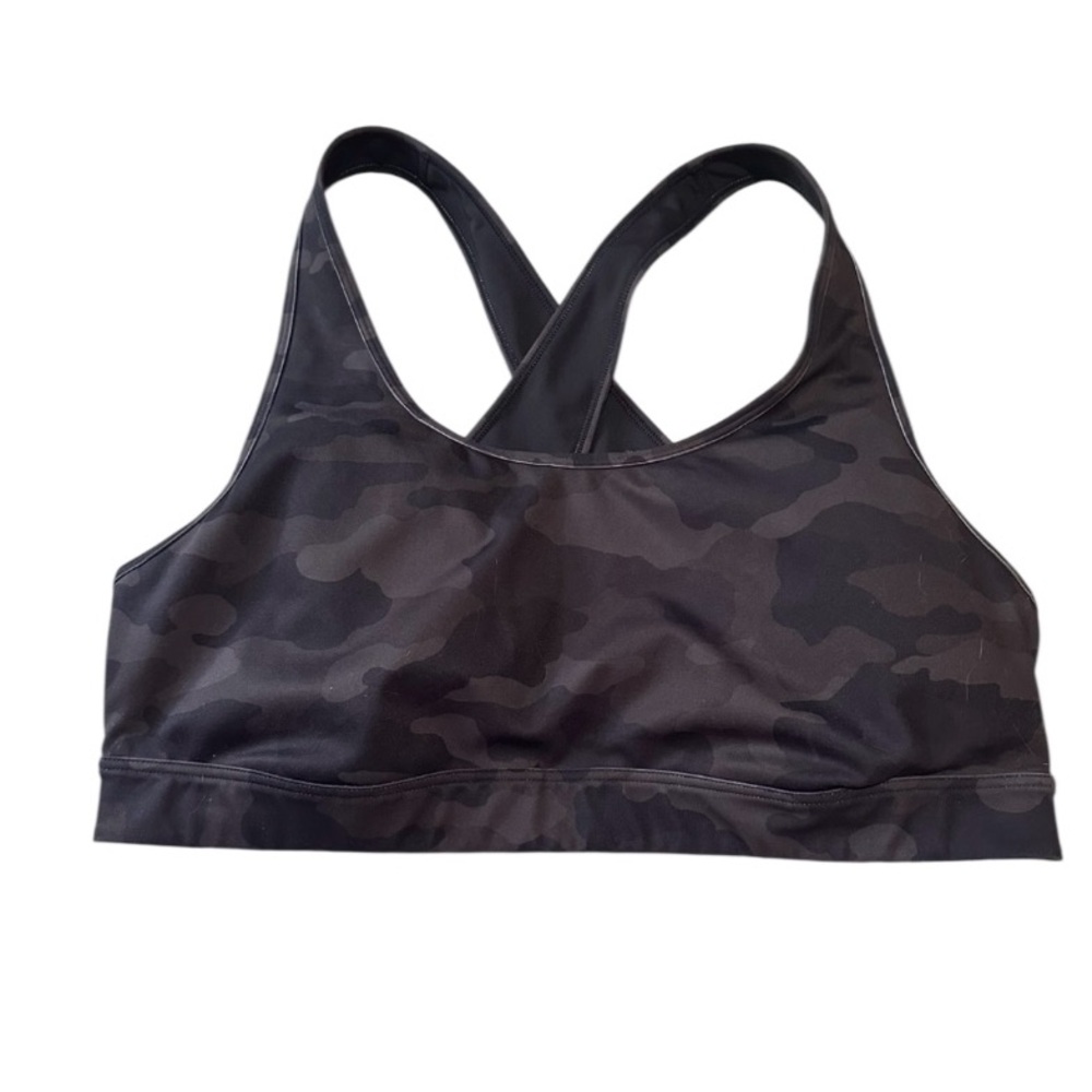 IDEOLOGY sports bra, crossover‎ back, Size 2X Black/Gray Camouflage Print